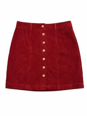 Pants Store Red Corduroy Mini Skirt Button Front High Waist Y2K Fall Size S
